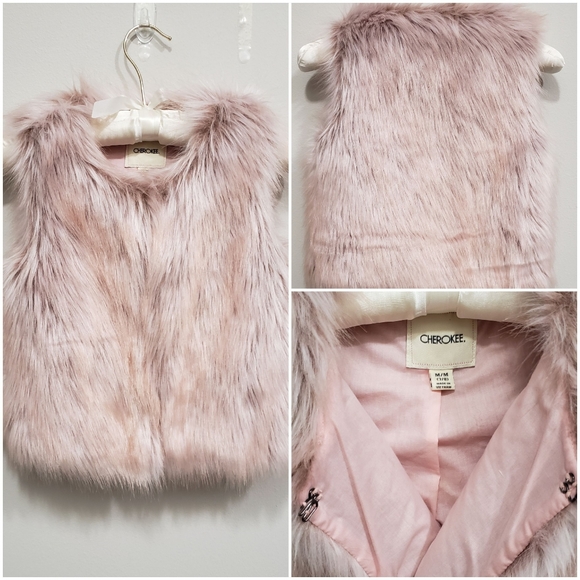Cherokee Faux Fur Vest, Pink, Kids Medium (7/8) - Picture 2 of 4